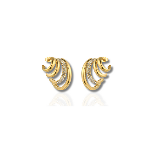 Boucles d'oreilles créoles triple couche zircon plaqué or