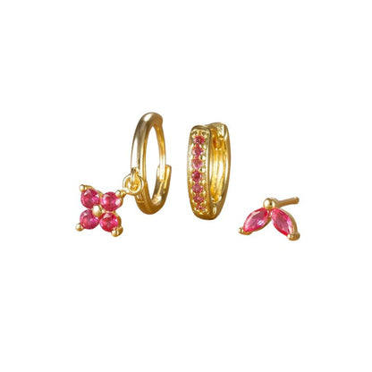 Set de boucles d’oreilles fleurs en acier inoxydable doré