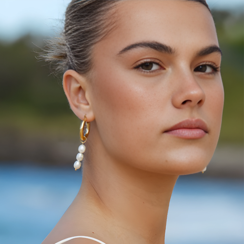 Boucles d'Oreilles Hoops avec Pendentif en Perles