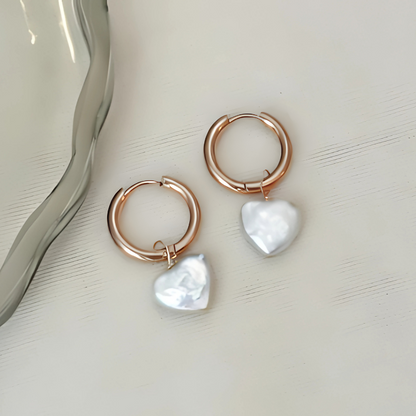 Boucles d'oreilles créoles cœur avec perles plaqué or