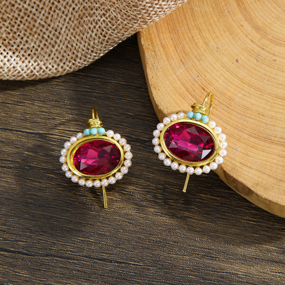 Boucles d'oreilles vintage cristal rouge plaqué or