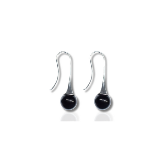 Boucles d'oreilles boules vintage noires plaqué argent
