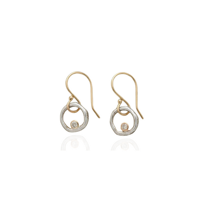 Boucles d'Oreilles Vintage en Or et Argent avec Zirconia