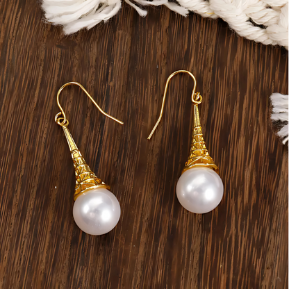 Boucles d'oreilles gouttes perles vintage plaqué or