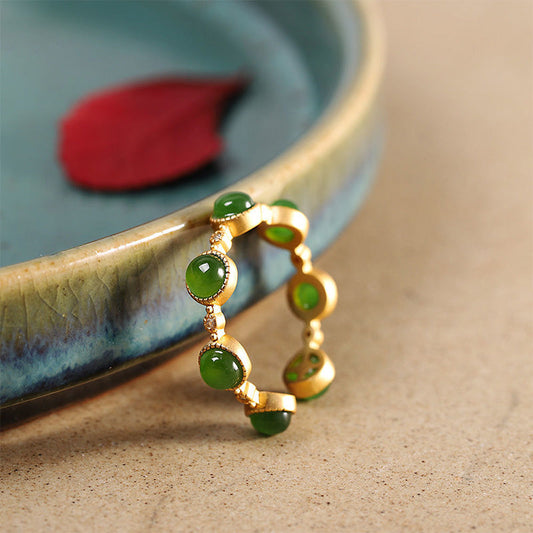 Bague ajustable jade verte plaqué or – Lila