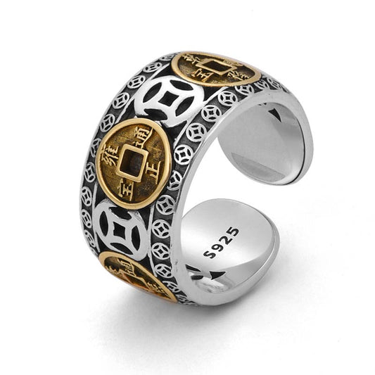 Bague ajustable argent pièces empereur plaqué or – Léo