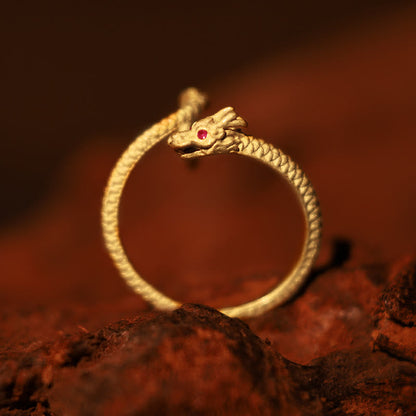 Bague ajustable dragon argent yeux rouges – Léo
