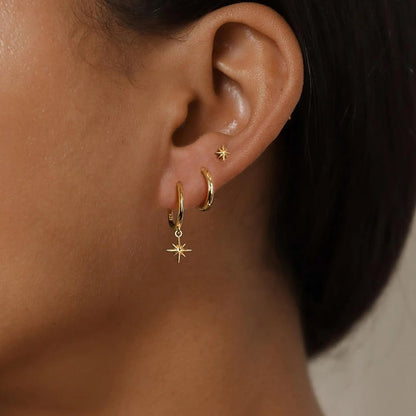 Set de Boucles d’Oreilles Pendantes Étoiles Dorées