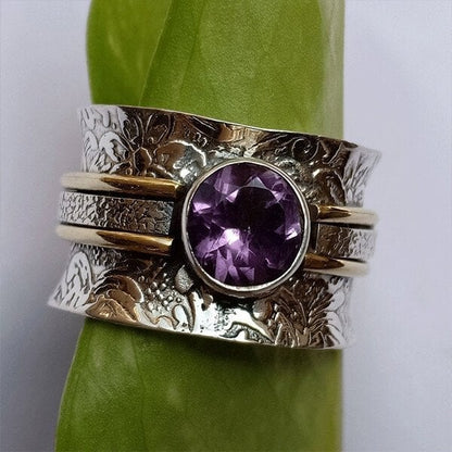 Bague large pierre violette argent doré – Lila