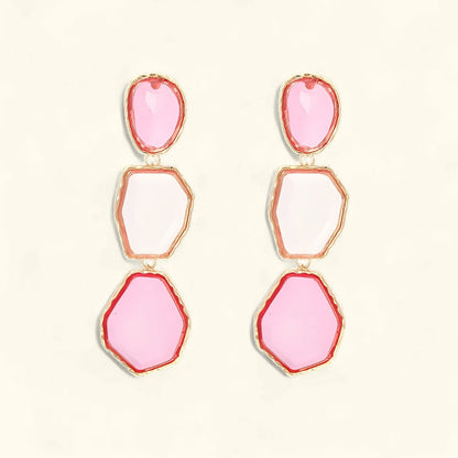 Boucles d'oreilles géométriques carrées avec pierres naturelles plaqué or