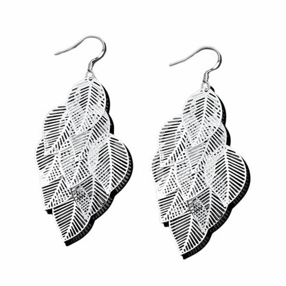 Boucles d'oreilles pendantes en feuilles plaquées argent