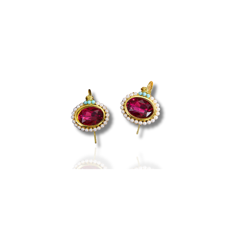 Boucles d'oreilles vintage cristal rouge plaqué or