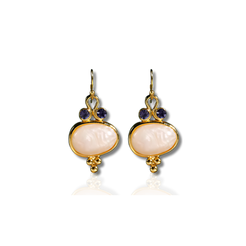 Boucles d'oreilles ovales boho avec pierres plaqué or