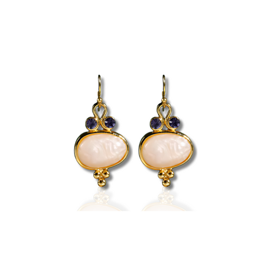 Boucles d'oreilles ovales boho avec pierres plaqué or
