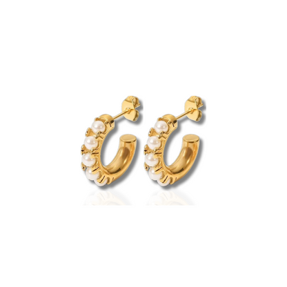 Boucles d'Oreilles Stud en Forme de C avec Perles Plaquées Or Élégantes
