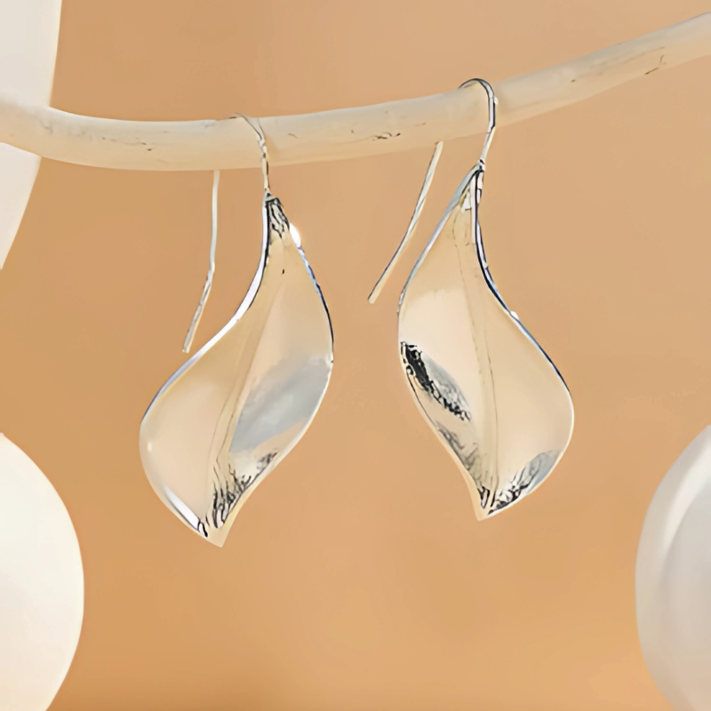 Boucles d'oreilles vintage en forme de feuille plaqué argent