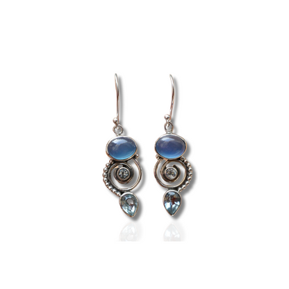 Boucles d'Oreilles Vintage en Pierre de Lune Argent
