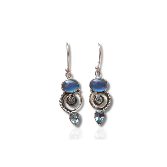 Boucles d'Oreilles Vintage en Pierre de Lune Argent