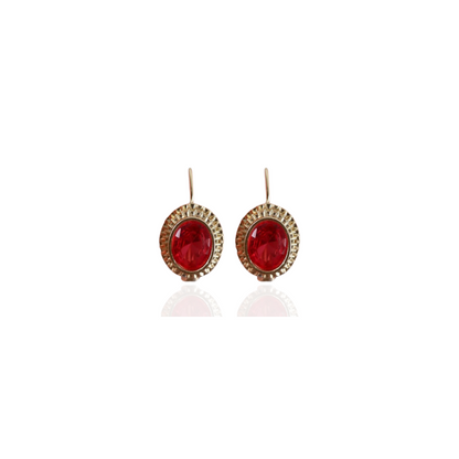 Boucles d'oreilles Plaquées or avec Pierres Rouges
