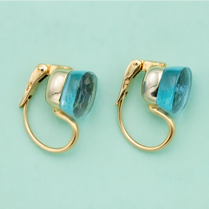 Boucles d'oreilles goutte bleues plaqué or