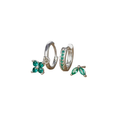 Set de boucles d’oreilles fleurs en acier inoxydable doré