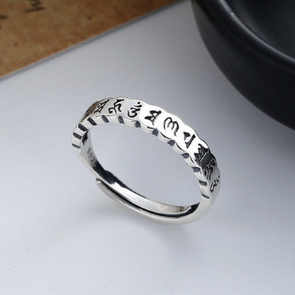 Bague argent gravée symboles noirs – Léo