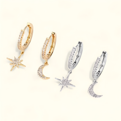 Boucles d'Oreilles en Hoops avec Étoile et Lune en Zircon
