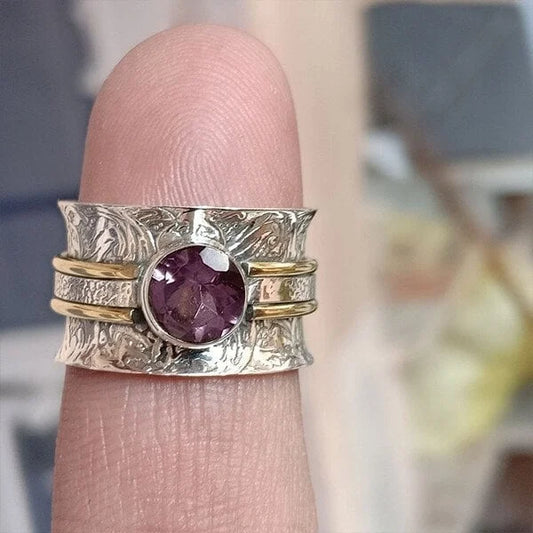 Bague large pierre violette argent doré – Lila