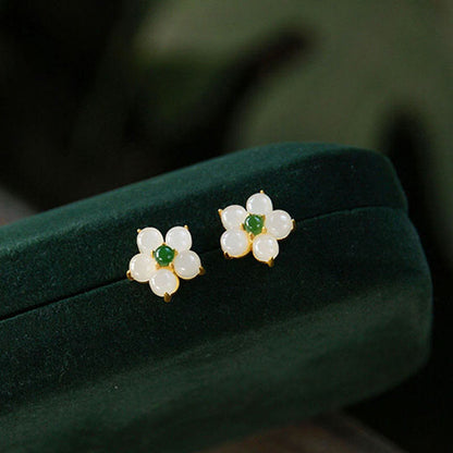 Clous d’oreilles fleur jade blanc vert plaqué or – Léo