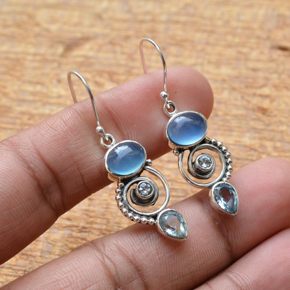 Boucles d'Oreilles Vintage en Pierre de Lune Argent