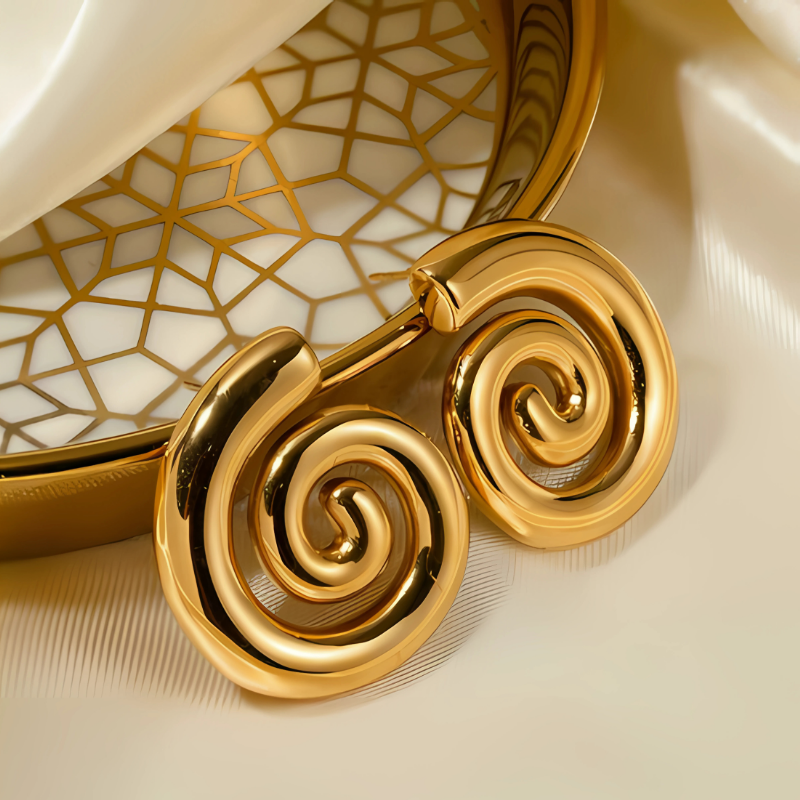Boucles d'Oreilles Stud Spirales Dorées