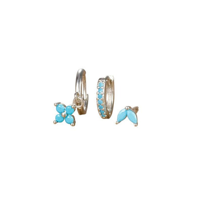 Set de boucles d’oreilles fleurs en acier inoxydable doré