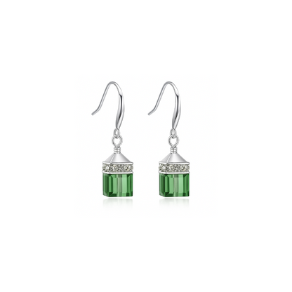 Boucles d'oreilles à crochet en cristal vert plaqué argent
