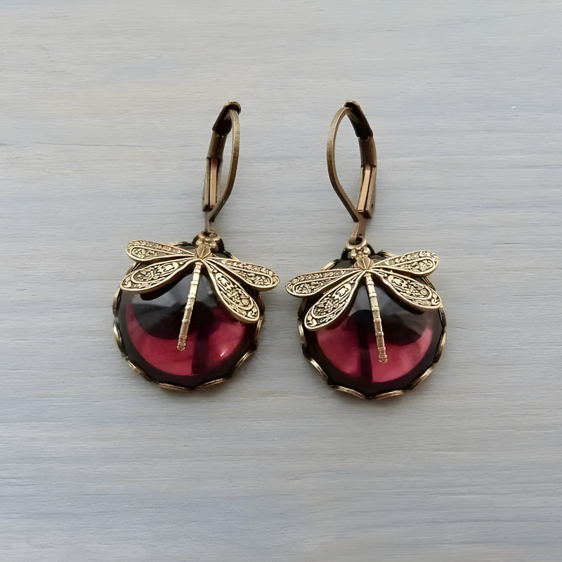 Boucles d'Oreilles Vintage en Cristal avec Libellule