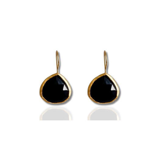 Boucles d'oreilles gouttes onyx noir plaqué or