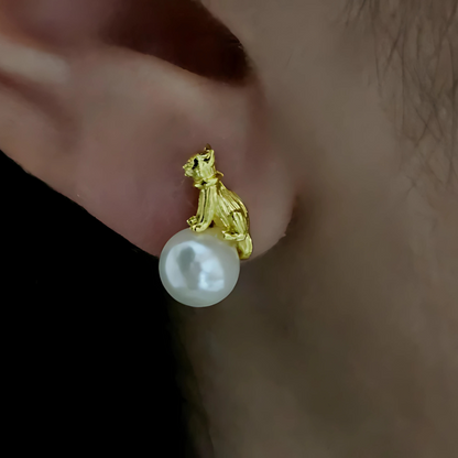Boucles d'oreilles Perle avec Chat