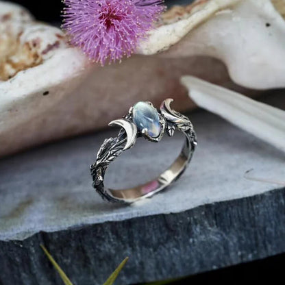 Bague argent croissants pierre marquise – Léo