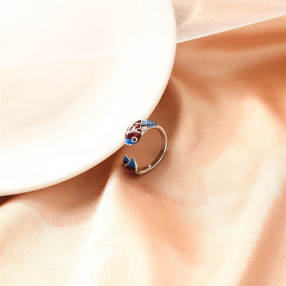 Bague ajustable poisson koi argent bleu marron – Léo