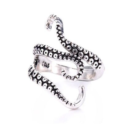 Bague ajustable tentacules argent noir – Léo