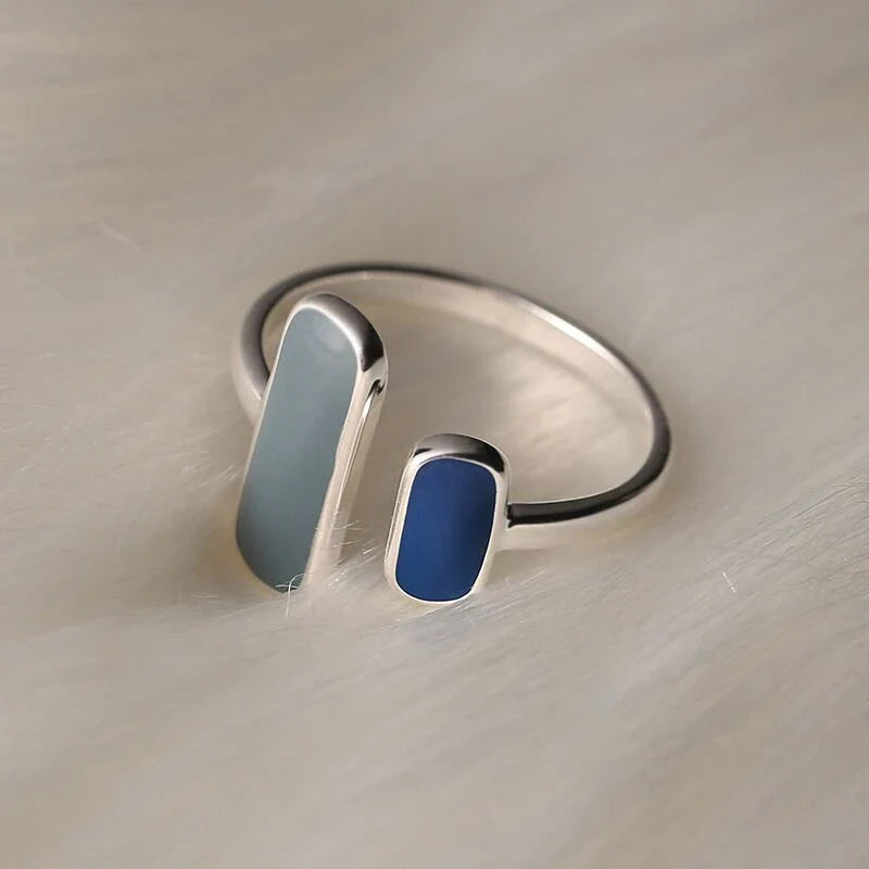 Bague argent pierres rectangulaires grise et bleue – Lise