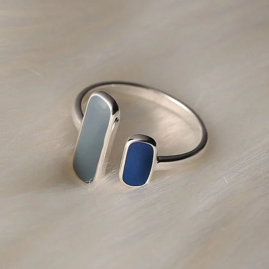 Bague argent pierres rectangulaires grise et bleue – Lise