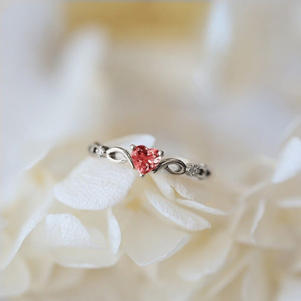 Bague cœur zircon rose or volute – Lise
