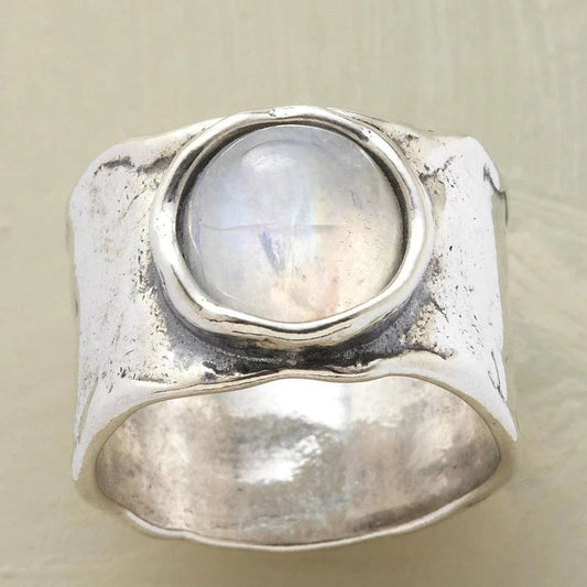 Bague pierre de lune cabochon argent – Léo