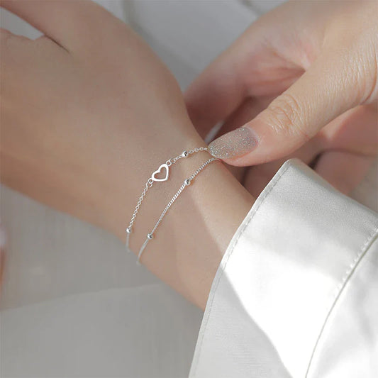 Bracelet ajustable cœur argent fin – Léo