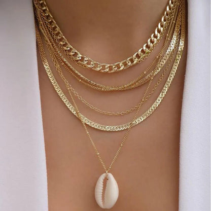 Collier multi-chaînes or perle baroque cristaux – Lila