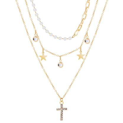 Colliers chaînes dorées pendentifs perles étoiles zircon – Léo