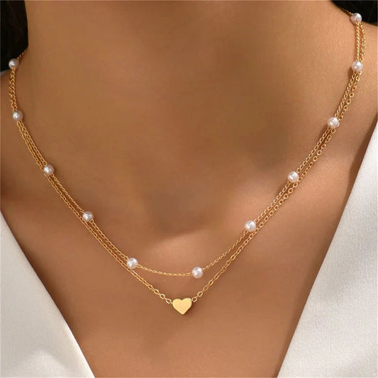 Collier ras du cou cœur perles Or – Lise