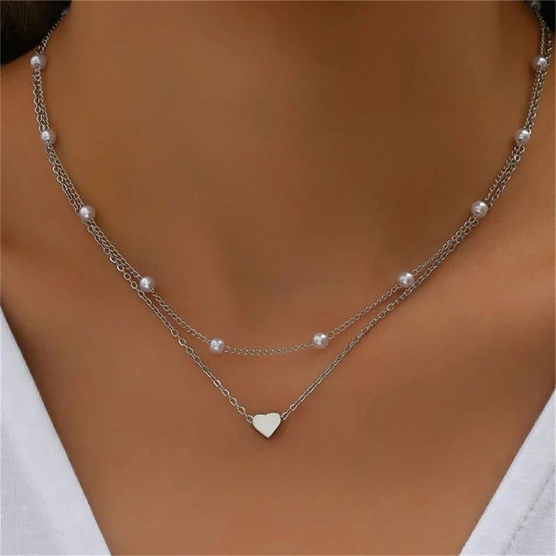 Collier ras du cou cœur perles Or – Lise