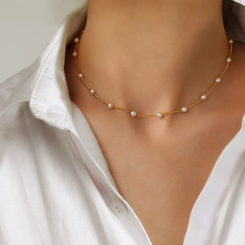 Collier ras du cou cœur perles Or – Lise