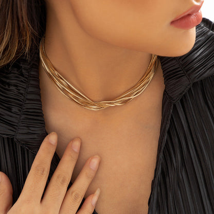 Collier choker multi-couches or géométrique – Lise